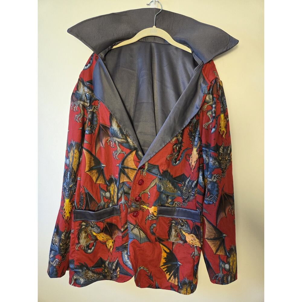 Dragon Jacket Blazer Costume Made Mens Size L XL Red Gray 4 Button Vlad Collar